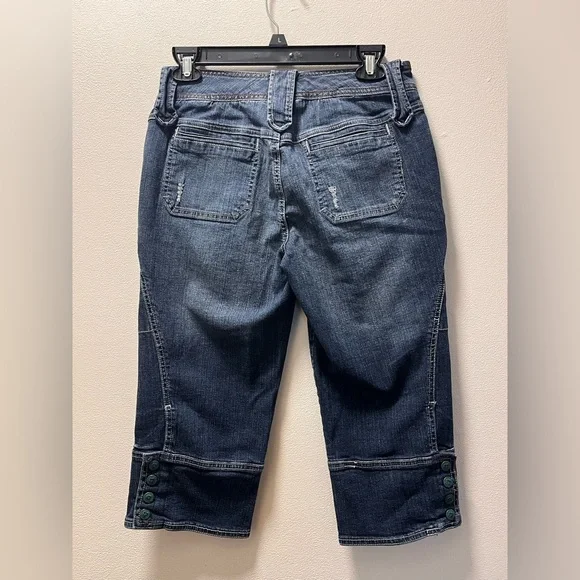 Mix It Dark Y2K Stylish Utility Inspired Y2K Cropped Jeans, Sz 6, Blue Dark Wash - Picture 2 of 4